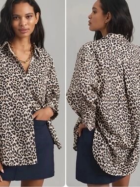 Maeve oversized Leopard Print Button-Up Shirt, size M